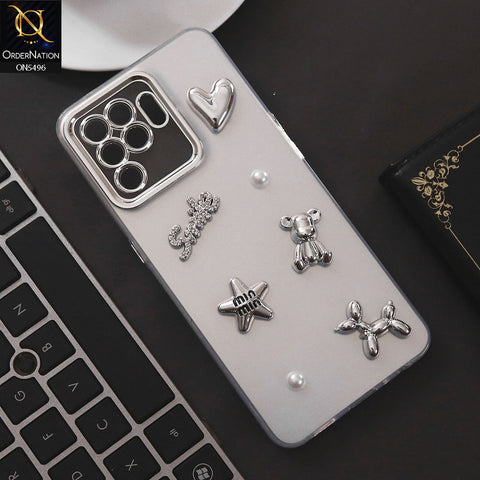 Oppo A94 Cover - Silver - 3D Smile Cartoon Matte Shinny Case With Camera Protection Soft Border Case