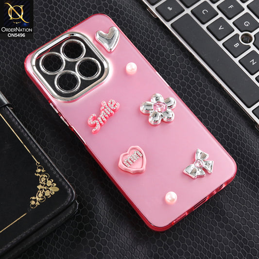 Honor X6c - Pink -  3D Smile Cartoon Matte Shinny Case With Camera Protection Soft Border Case