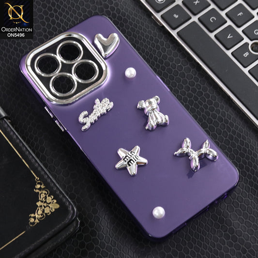 Honor X6c - Purple -  3D Smile Cartoon Matte Shinny Case With Camera Protection Soft Border Case