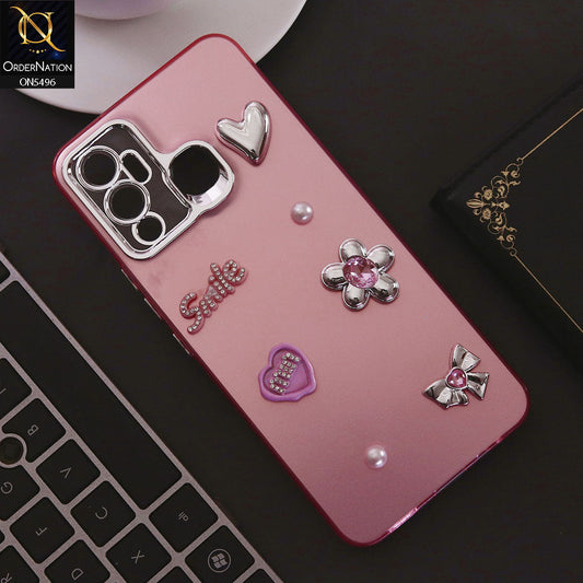 Infinix Hot 12 Play Cover - Pink - 3D Smile Cartoon Matte Shinny Case With Camera Protection Soft Border Case