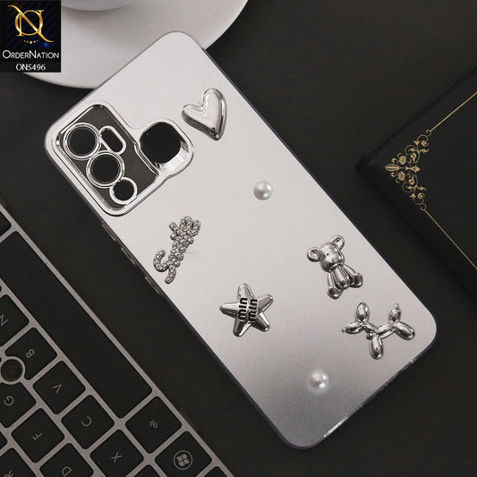 Infinix Hot 12 Play Cover - Silver - 3D Smile Cartoon Matte Shinny Case With Camera Protection Soft Border Case