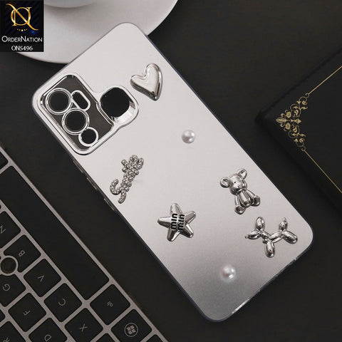 Infinix Hot 12 Play Cover - Silver - 3D Smile Cartoon Matte Shinny Case With Camera Protection Soft Border Case