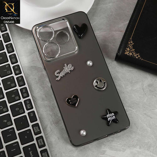 Infinix Hot 30 Cover - Black -  3D Smile Cartoon Matte Shinny Case With Camera Protection Soft Border Case