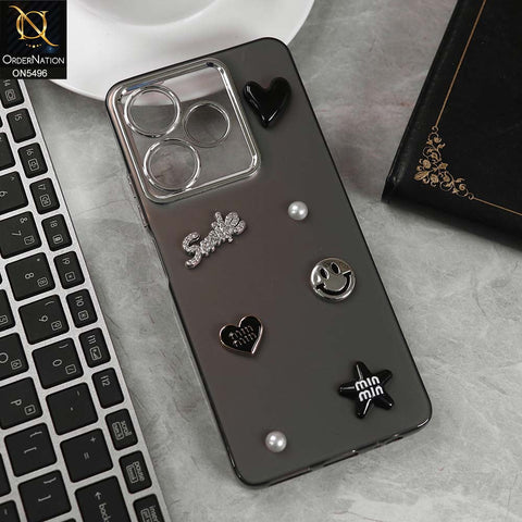 Infinix Hot 30 Cover - Black -  3D Smile Cartoon Matte Shinny Case With Camera Protection Soft Border Case