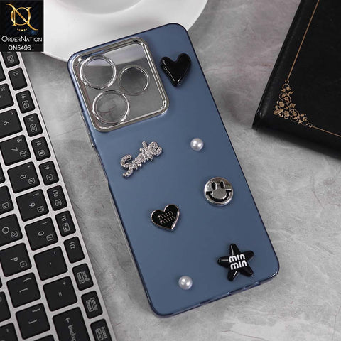 Infinix Hot 30 Cover - Blue -  3D Smile Cartoon Matte Shinny Case With Camera Protection Soft Border Case