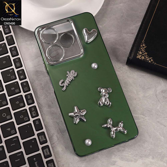 Infinix Hot 30 Cover - Green -  3D Smile Cartoon Matte Shinny Case With Camera Protection Soft Border Case