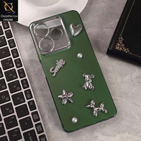 Infinix Hot 30 Cover - Green -  3D Smile Cartoon Matte Shinny Case With Camera Protection Soft Border Case