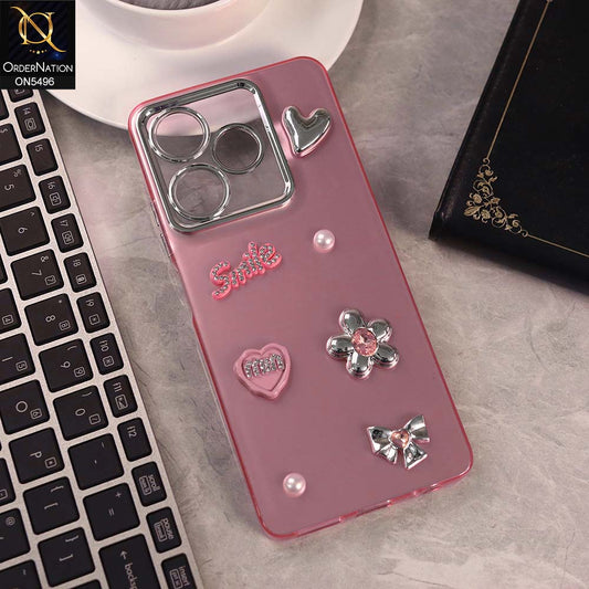 Infinix Hot 30 Cover - Pink -  3D Smile Cartoon Matte Shinny Case With Camera Protection Soft Border Case