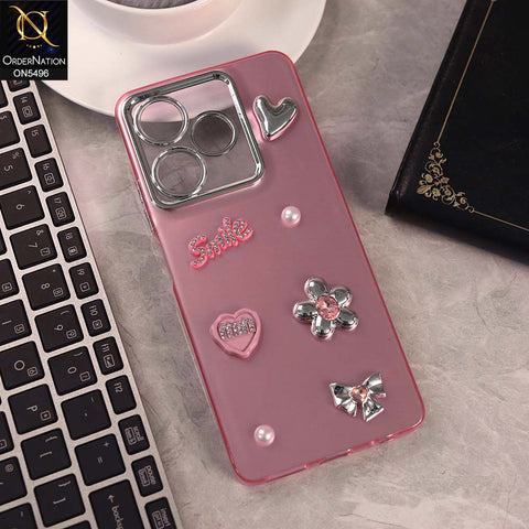 Infinix Hot 30 Cover - Pink -  3D Smile Cartoon Matte Shinny Case With Camera Protection Soft Border Case