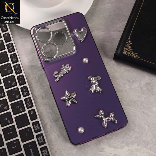 Infinix Hot 30 Cover - Purple -  3D Smile Cartoon Matte Shinny Case With Camera Protection Soft Border Case