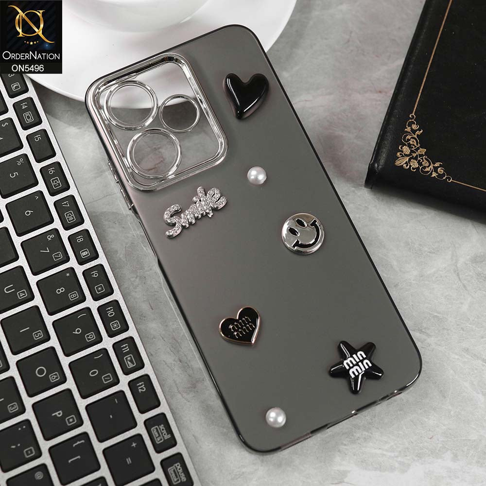Infinix Hot 30 Play Cover - Black -  3D Smile Cartoon Matte Shinny Case With Camera Protection Soft Border Case
