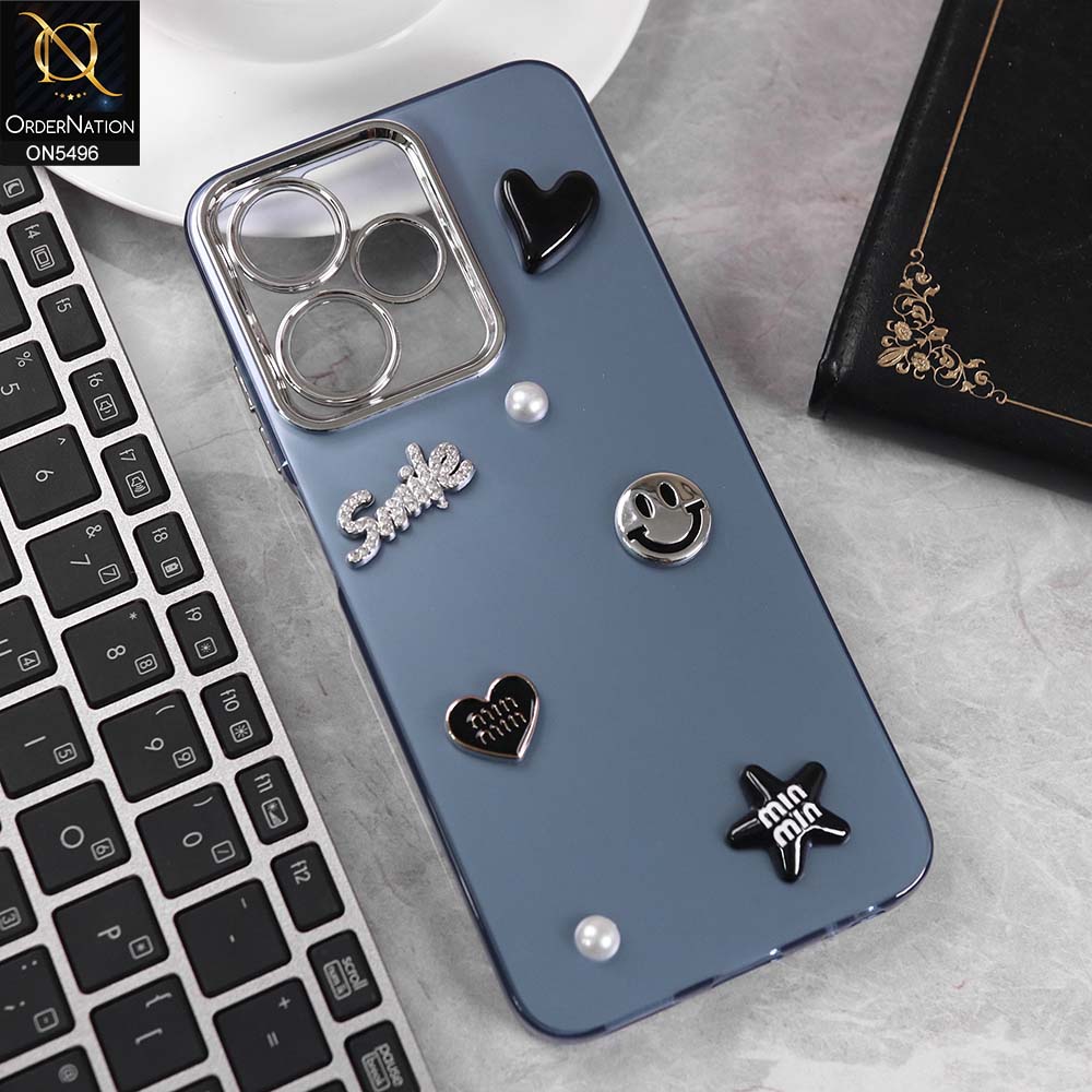 Infinix Hot 30 Play Cover - Blue -  3D Smile Cartoon Matte Shinny Case With Camera Protection Soft Border Case