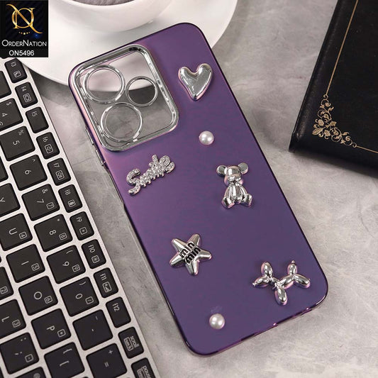 Infinix Hot 30 Play Cover - Purple -  3D Smile Cartoon Matte Shinny Case With Camera Protection Soft Border Case