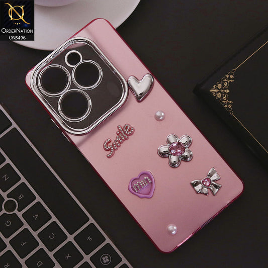 Infinix Hot 40 Pro Cover - Pink - 3D Smile Cartoon Matte Shinny Case With Camera Protection Soft Border Case