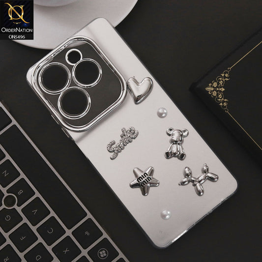 Infinix Hot 40 Pro Cover - Silver - 3D Smile Cartoon Matte Shinny Case With Camera Protection Soft Border Case
