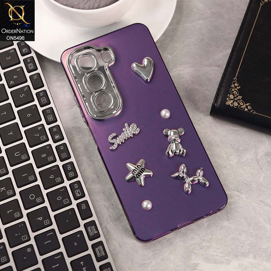 Infinix Hot 50 4G Cover - Purple -  3D Smile Cartoon Matte Shinny Case With Camera Protection Soft Border Case