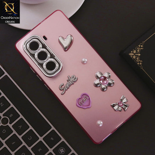 Infinix Hot 50 Pro Plus Cover - Pink - 3D Smile Cartoon Matte Shinny Case With Camera Protection Soft Border Case