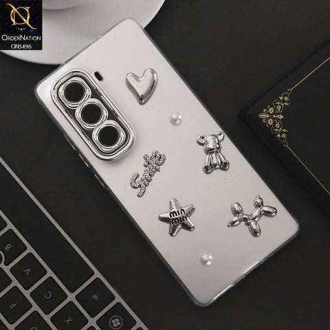 Infinix Hot 50 Pro Plus Cover - Silver - 3D Smile Cartoon Matte Shinny Case With Camera Protection Soft Border Case
