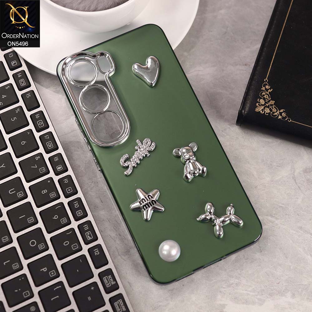 Infinix Hot 60 Cover - Green -  3D Smile Cartoon Matte Shinny Case With Camera Protection Soft Border Case