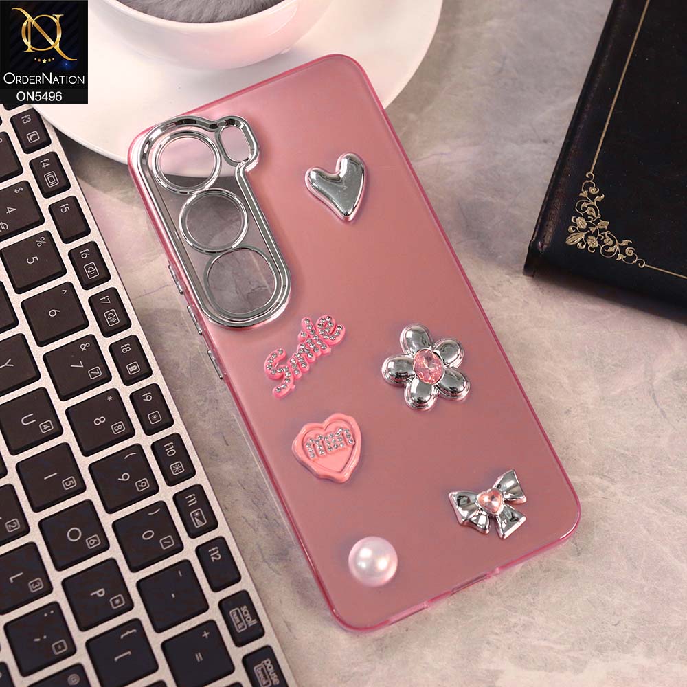 Infinix Hot 60i 4G Cover - Pink -  3D Smile Cartoon Matte Shinny Case With Camera Protection Soft Border Case