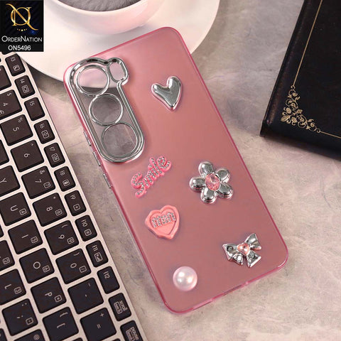 Infinix Hot 60 Cover - Pink -  3D Smile Cartoon Matte Shinny Case With Camera Protection Soft Border Case