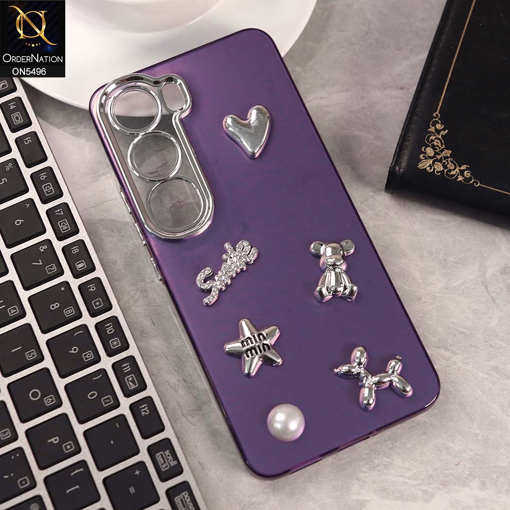 Infinix Hot 60i 4G Cover - Purple -  3D Smile Cartoon Matte Shinny Case With Camera Protection Soft Border Case