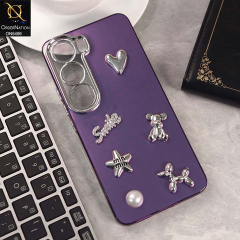 Infinix Hot 60i 4G Cover - Purple -  3D Smile Cartoon Matte Shinny Case With Camera Protection Soft Border Case