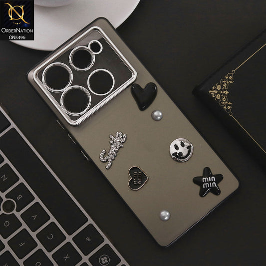 Infinix Note 40 Pro Cover - Black - 3D Smile Cartoon Matte Shinny Case With Camera Protection Soft Border Case