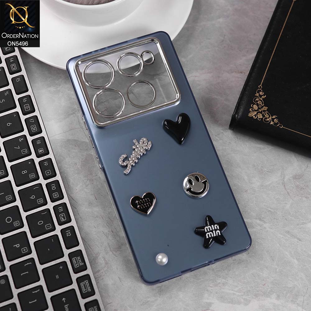 Infinix Note 40 Pro Cover - Blue -  3D Smile Cartoon Matte Shinny Case With Camera Protection Soft Border Case