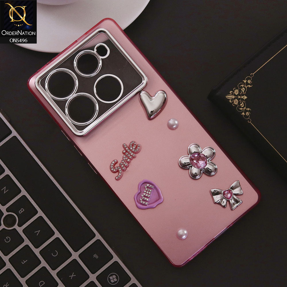 Infinix Note 40 Pro Cover - Pink - 3D Smile Cartoon Matte Shinny Case With Camera Protection Soft Border Case