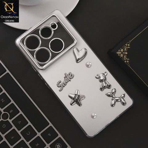 Infinix Note 40 Pro Plus Cover - Silver - 3D Smile Cartoon Matte Shinny Case With Camera Protection Soft Border Case