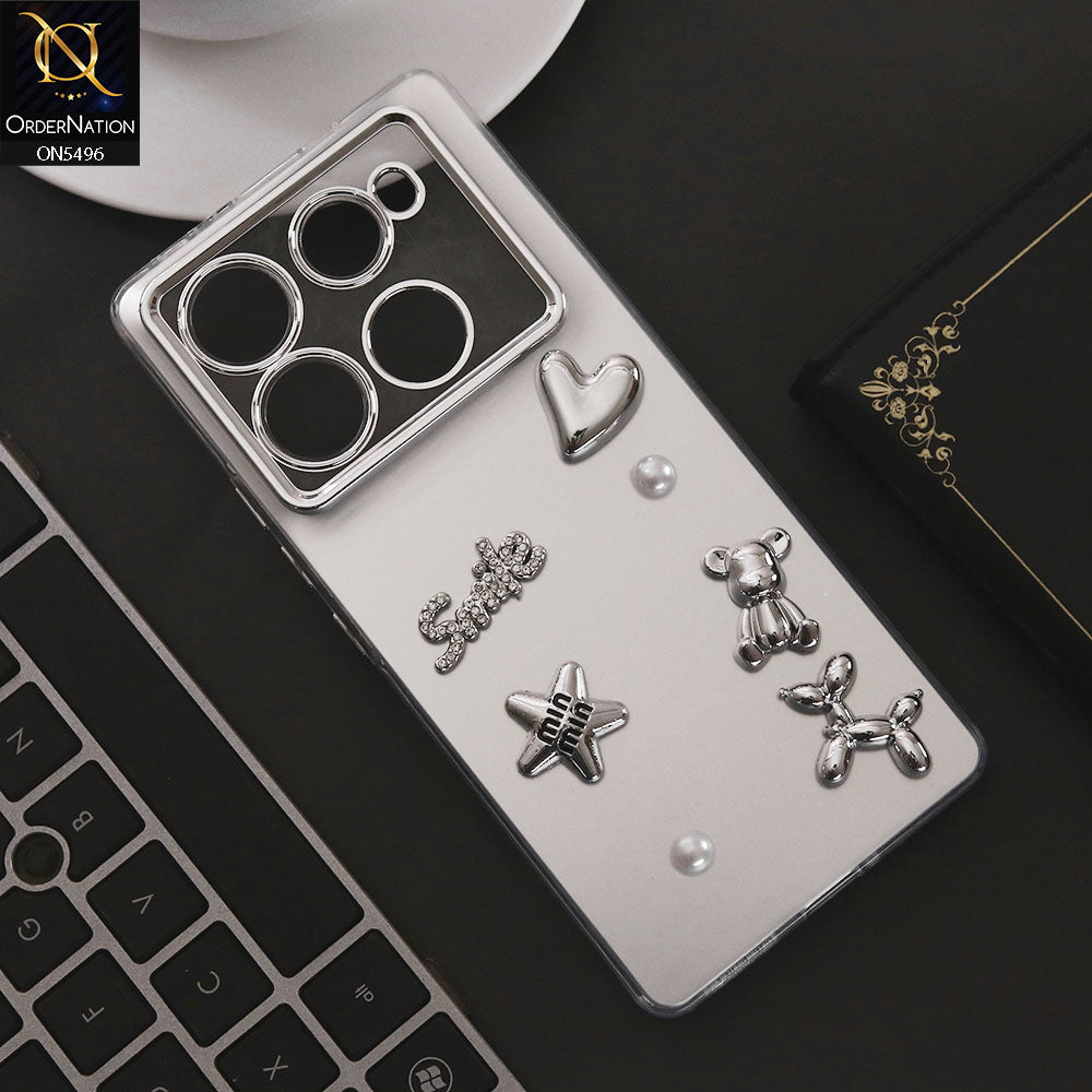 Infinix Note 40 Pro Cover - Silver - 3D Smile Cartoon Matte Shinny Case With Camera Protection Soft Border Case