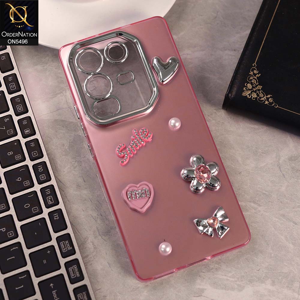 Infinix Note 50 Pro 4G Cover - Pink -  3D Smile Cartoon Matte Shinny Case With Camera Protection Soft Border Case