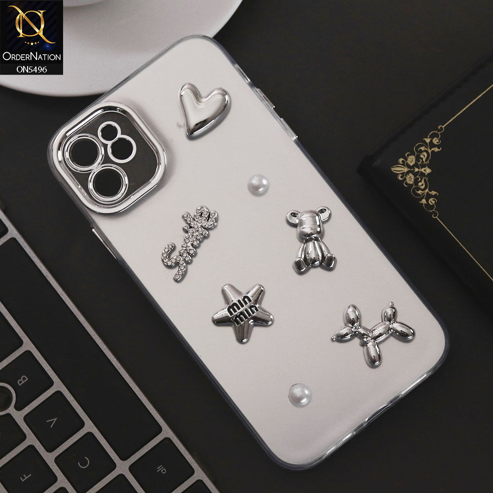 iPhone 11 Cover - Silver - 3D Smile Cartoon Matte Shinny Case With Camera Protection Soft Border Case
