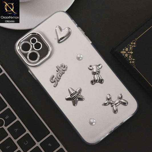 iPhone 11 Cover - Silver - 3D Smile Cartoon Matte Shinny Case With Camera Protection Soft Border Case