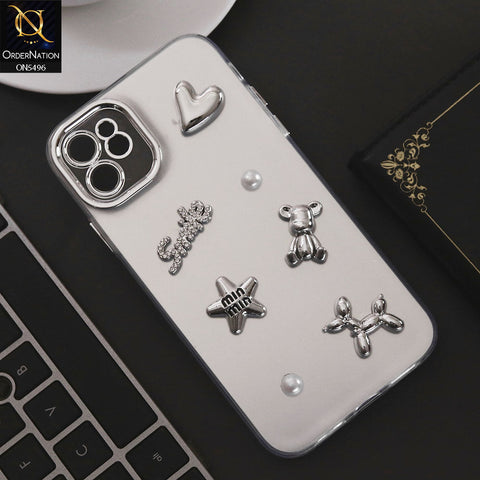 iPhone 11 Cover - Silver - 3D Smile Cartoon Matte Shinny Case With Camera Protection Soft Border Case