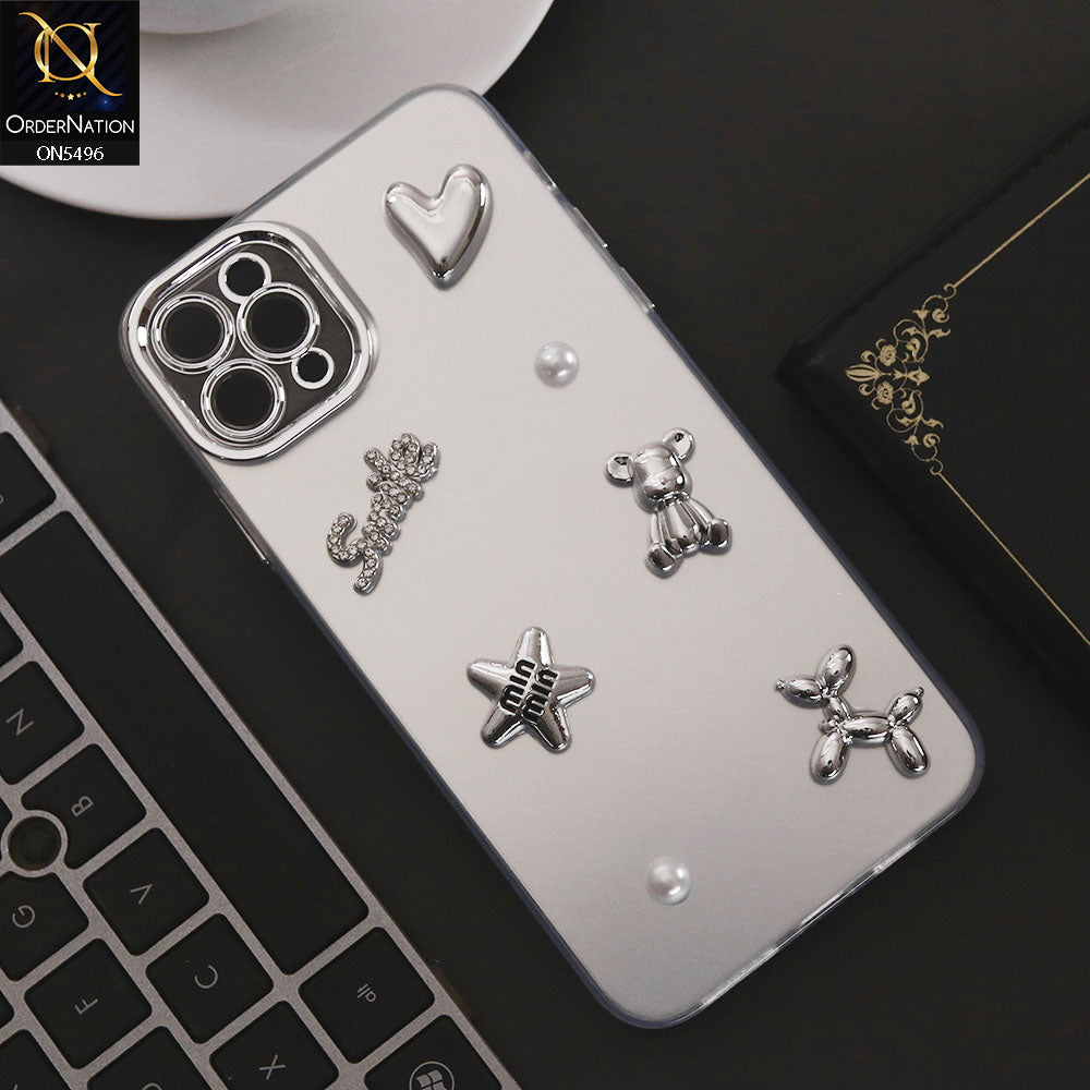 iPhone 11 Pro Max Cover - Silver - 3D Smile Cartoon Matte Shinny Case With Camera Protection Soft Border Case