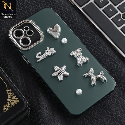 iPhone 12 - Green -  3D Smile Cartoon Matte Shinny Case With Camera Protection Soft Border Case