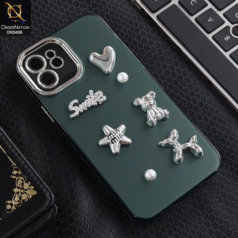 iPhone 12 Pro - Green -  3D Smile Cartoon Matte Shinny Case With Camera Protection Soft Border Case