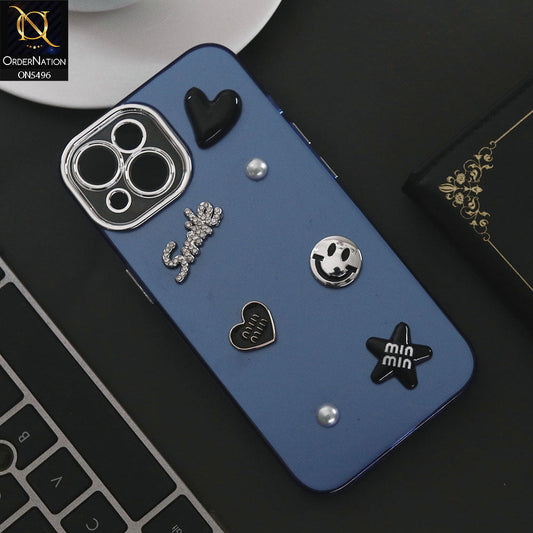 iPhone 13 Cover - Blue - 3D Smile Cartoon Matte Shinny Case With Camera Protection Soft Border Case