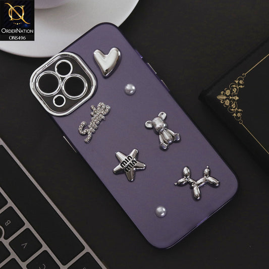 iPhone 13 Cover - Purple - 3D Smile Cartoon Matte Shinny Case With Camera Protection Soft Border Case