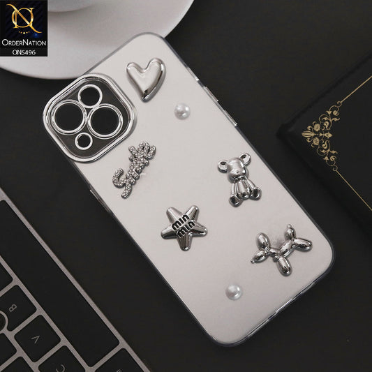 iPhone 13 Cover - Silver - 3D Smile Cartoon Matte Shinny Case With Camera Protection Soft Border Case