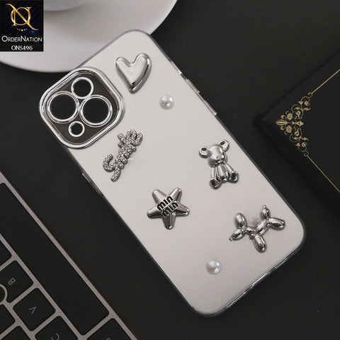 iPhone 13 Cover - Silver - 3D Smile Cartoon Matte Shinny Case With Camera Protection Soft Border Case