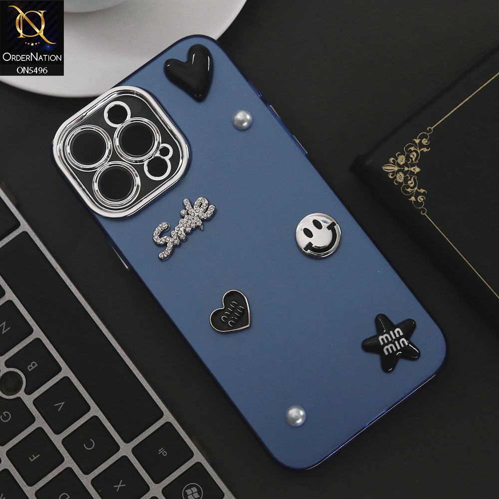 iPhone 13 Pro Max Cover - Blue - 3D Smile Cartoon Matte Shinny Case With Camera Protection Soft Border Case