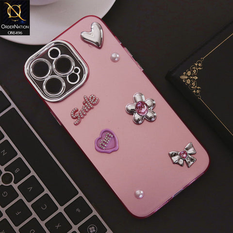 iPhone 13 Pro Max Cover - Pink - 3D Smile Cartoon Matte Shinny Case With Camera Protection Soft Border Case