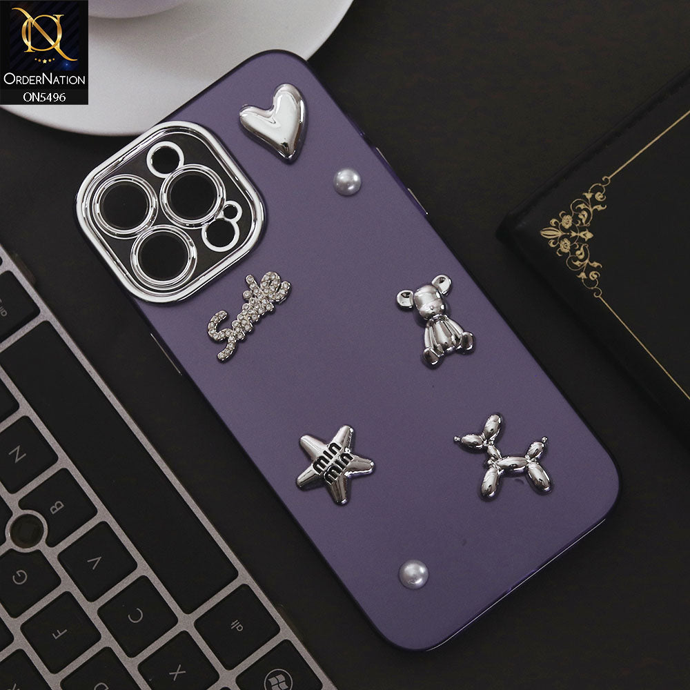iPhone 13 Pro Max Cover - Purple - 3D Smile Cartoon Matte Shinny Case With Camera Protection Soft Border Case