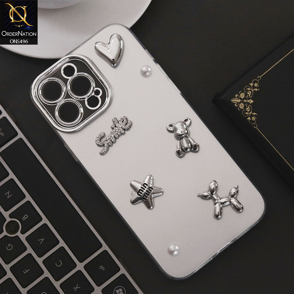 iPhone 13 Pro Max Cover - Silver - 3D Smile Cartoon Matte Shinny Case With Camera Protection Soft Border Case