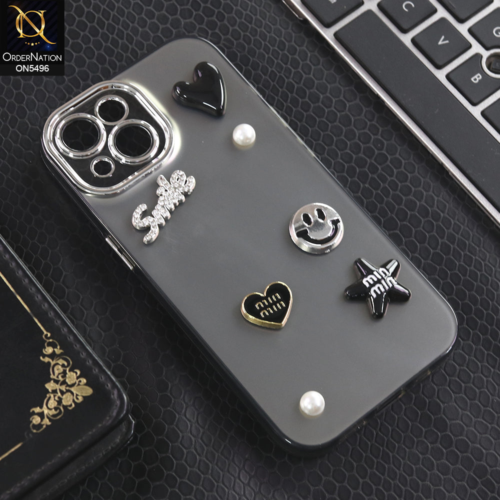 iPhone 14 - Black -  3D Smile Cartoon Matte Shinny Case With Camera Protection Soft Border Case
