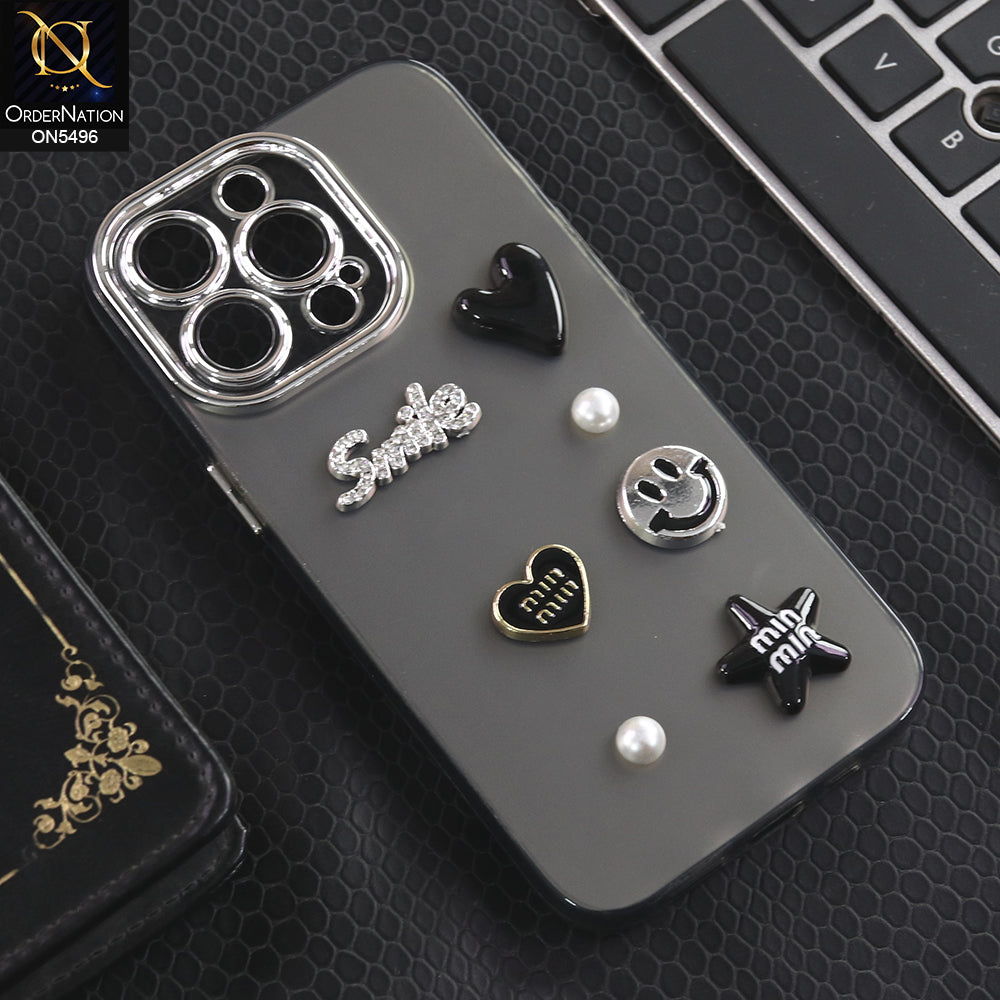 iPhone 14 Pro - Black -  3D Smile Cartoon Matte Shinny Case With Camera Protection Soft Border Case
