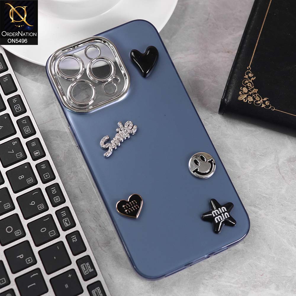 iPhone 14 Pro Max Cover - Blue -  3D Smile Cartoon Matte Shinny Case With Camera Protection Soft Border Case